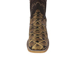 Mens Sand Cowboy Boots Pirarucu Fish Print - Square Toe