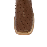 Mens Brown Ostrich Quill Print Leather Cowboy Boots Square Toe