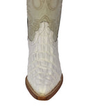 Mens White Alligator Tail Print Leather Cowboy Boots - 3X Toe