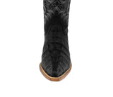 Mens Black Crocodile Tail Print Leather Cowboy Boots - 3X Toe