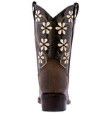 Kids FLR9 Dark Brown Western Cowboy Boots Floral Leather - Snip Toe