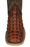 Mens Cognac Cowboy Boots Crocodile Back Print - Square Toe