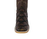 Mens Brown Cowboy Boots Pirarucu Fish Print - Square Toe