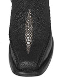 Mens Black Cowboy Boots Stingray Diamond Print Overlay - Square Toe