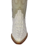 Mens White Crocodile Tail Print Leather Cowboy Boots - 3X Toe
