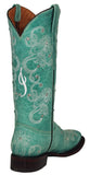 Womens "I Do' Turquoise Wedding Boots Leather - Square Toe