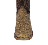 Mens Sand Cowboy Boots Pirarucu Fish Print Leather - Square Toe