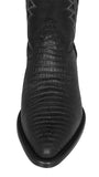 Mens Black Cowboy Boots Lizard Print Leather - J Toe