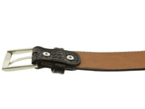 Black Western Cowboy Belt Ostrich Quill Print Leather - Silver Buckle