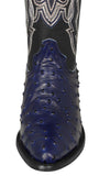 Mens Blue Cowboy Boots Ostrich Quill Print Leather - J Toe