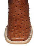 Mens Cognac Cowboy Boots Ostrich Quill Print Leather - Square Toe