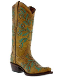 Womens Malaga Sand Leather Cowboy Boots Embroidered - Snip Toe