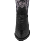 Mens Black Cowboy Boots Ostrich Leg Print Leather - J Toe
