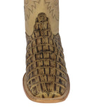Mens #130N Sand Alligator Tail Print Leather Cowboy Boots - Square Toe