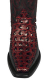 Mens Black Cherry Cowboy Boots Crocodile Back Print Overlay - Square Toe