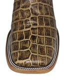 Mens #125N Sand Cowboy Boots Crocodile Big Belly Print - Square Toe
