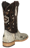 Mens Ranger Brown Cowboy Boots Real Cow Hair Leather - Square Toe