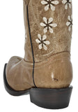Kids FLWR Almond Western Cowboy Boots Floral Leather - Snip Toe