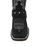 Womens Dallas Black Western Boots Leather Removable Straps - Square Toe