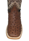 Mens #210N Brown Cowboy Boots Ostrich Quill Print Leather - Square Toe