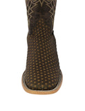 Mens Brown Western Cowboy Boots Woven Leather - Square Toe