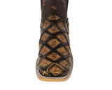 Mens Honey Brown Cowboy Boots Pirarucu Fish Print - Square Toe