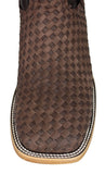 Mens Dark Brown Western Cowboy Boots Woven Leather - Square Toe