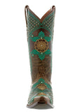 Womens Marfil Brown Turquoise Wedding Cowboy Boots Studded - Snip Toe