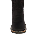 Mens #300 Black Western Boots Leather Rubber Sole - Square Toe