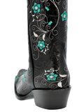 Womens Sofia Black Leather Cowboy Boots Floral - Snip Toe