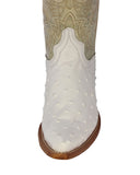 Mens White Ostrich Quill Print Leather Cowboy Boots - 3X Toe