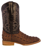 Mens Brown Alligator Back Print Leather Cowboy Boots Square Toe