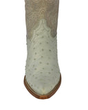Mens Off White Ostrich Quill Print Leather Cowboy Boots - 3X Toe