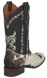 Mens Black Cowboy Boots Real Cow Hair Leather - Square Toe