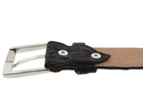 Men's Black Crocodile Belly Pattern Leather Cowboy Belt - Silver Buckle