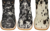 Mens Ranger Black Cowboy Boots Real Cow Hair Leather - Square Toe