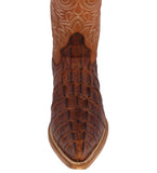 Mens Cognac Crocodile Tail Print Leather Cowboy Boots - 3X Toe