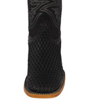 Mens #520 Black Western Cowboy Boots Woven Leather - Square Toe