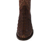 Mens Brown Leather Cowboy Boots Alligator Back Print - Round Toe