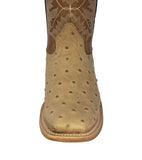 Kids Toddler Sand Ostrich Quill Print Cowboy Boots - Square Toe
