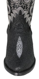 Mens Black Cowboy Boots Stingray Diamond Print - J Toe