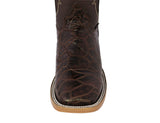 Mens Brown Cowboy Boots Sea Turtle Print Leather - Square Toe