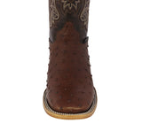 Mens Brown Cowboy Boots Ostrich Quill Print Leather - Square Toe