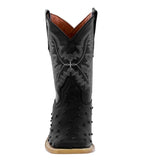 Kids Toddler Black Ostrich Quill Print Cowboy Boots - Square Toe