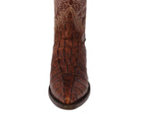 Mens #130 Cognac Alligator Tail Print Leather Cowboy Boots - J Toe