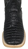Mens #132N Black Cowboy Boots Crocodile Tail Print - Square Toe