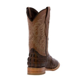 Mens #130N Brown Alligator Tail Print Leather Cowboy Boots - Square Toe