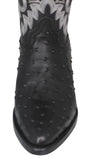 Mens #210 Black Cowboy Boots Ostrich Quill Print Leather - J Toe
