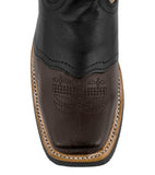 Kids Unisex Real Leather Western Boots Dark Brown Off White Square Toe Botas