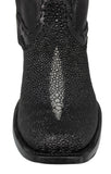 Mens Black Cowboy Boots Stingray Diamond Print - Square Toe
